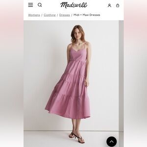 Madewell Sidonie Poplin Tiered Maxi/Midi Dress, Pink, Size S
